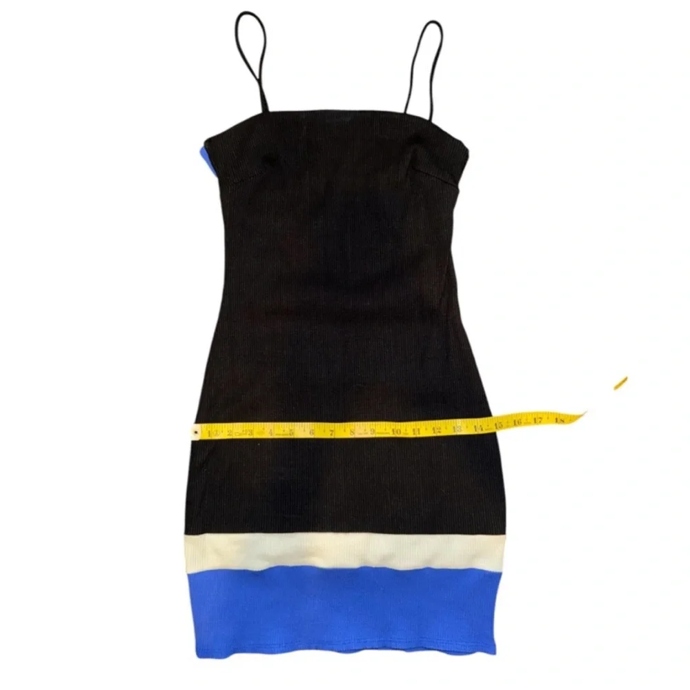 Black Strap Mini Dress with Blue & Cream Hem - Picture 7 of 12